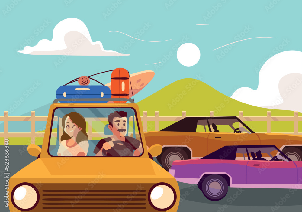 Wall mural couple in road trip