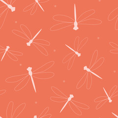 Seamless pattern with dragonfly insects. Abstract summer print. Vector graphics.