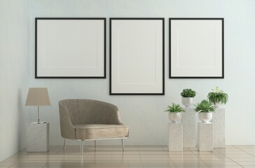 frame mockup interior 3D illustration, home decoration. copy space. clean room design. whiteboard tag promotion. shop house restaurant promotion. quote frame. minimal interior room concept. 3D render