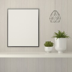 frame mockup interior 3D illustration, home decoration. copy space. clean room design. whiteboard tag promotion. shop house restaurant promotion. quote frame. minimal interior room concept. 3D render