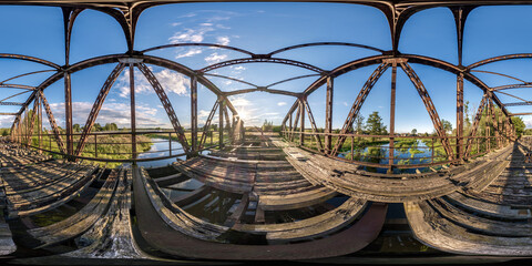 full seamless spherical hdri panorama 360 degrees angle view on steel frame construction of huge...