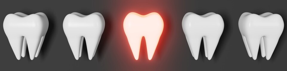 Toothache problem 3d rendering pattern grey background. White healthy teeth molar tooth with pain. National Dentist's Day Wisdom teeth extraction. Oral care recovery. Dental Insurance Dentistry banner
