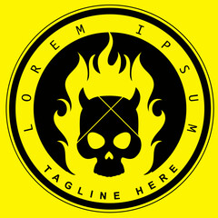 Skull with Fire flame logo design. Death logo badge. Danger concept icon sign.