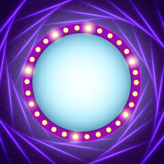 Abstract vector purple shining swirl lines background illustration with round banner