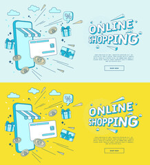 Online Shopping design banner. Shopping banner concept with vector illustration flat style.