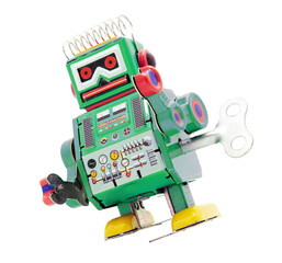 little  green retro robot toy transparent - 528638447