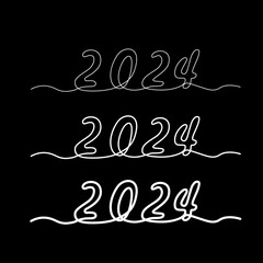 2024 Hand Drawn Continuous One Line Vector Numbers