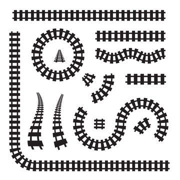 Railway Icon Set, Rails Symbol, Train Tracks Sign, Railroad Pictogram, Railway Track Silhouette