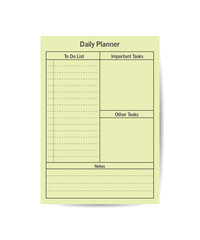 Daily planner printable template Vector. plan pages task and check list flat vector illustration