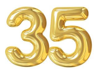 3d number 35 gold balloon