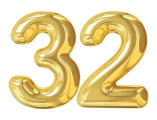 3d number 32 gold balloon