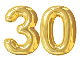 3d number 30 gold balloon