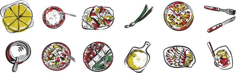 vector set of national moldavian cuisine. diches of romanian kitchen