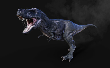 Obraz na płótnie Canvas 3d Illustration of Dangerous Tyrannosaurus Rex Acts and Poses Isolated on Black Background with Clipping Path