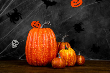 Halloween dark banner with pumpkins. October 31 concept