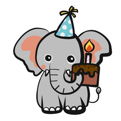 Happy Birthday elephant with HBD cake cartoon 