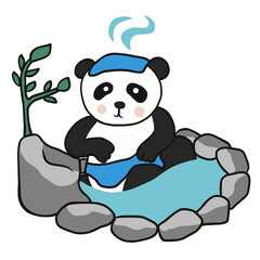 Panda shower in Japanese onsen (hot spring) cartoon 