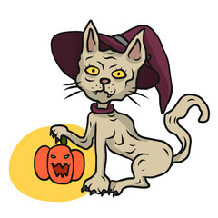 Halloween sphinx cat witch cartoon illustration