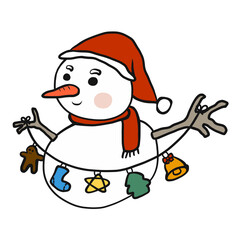 Snowman in winter cartoon illustration