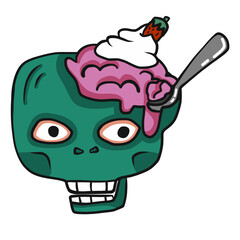 Zombie head with brain ice-cream cartoon 