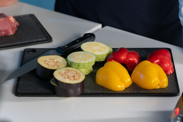 cutting vegetables for grilling