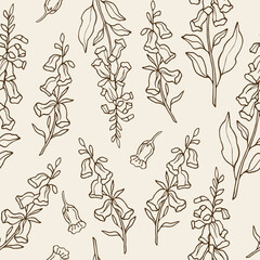 Hand drawn foxglove flower seamless pattern - obrazy, fototapety, plakaty