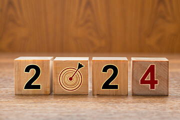 Wooden cubes with the letters 2024 and goal