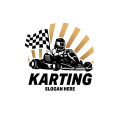 Kart Racing Emblems Logo Vector illustration. Kart racer with helmet logo design template - obrazy, fototapety, plakaty