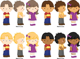 a vector of kids queueing in a line