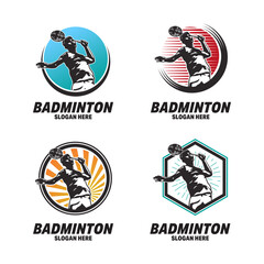 Modern Passionate Badminton Player In Action Logo, Creative Badminton logo design template