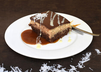 Bounty Cake made of fresh coconut on a table