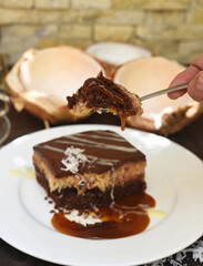 Bounty Cake made of fresh coconut on a table