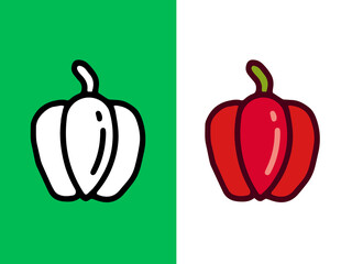 Hand drawn fresh red chili vegetable isolated icon. pepper for agricultural market, vegetarian salad recipe design. Vector illustration in flat style for drawing book