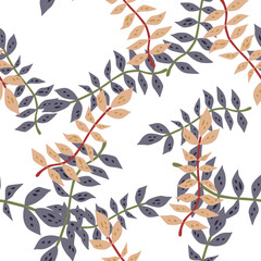 Hand drawn branches with leaves seamless pattern. Simple organic background. © smth.design