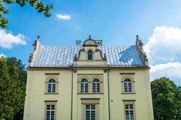 A palace and park complex from the nineteenth eclectic style. Przyszowice, Poland