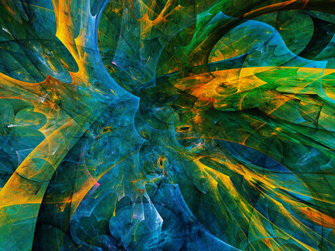 blue and green abstract fractal background 3d rendering illustration