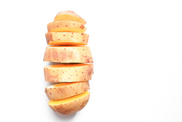 young potatoes in a cut on a white background