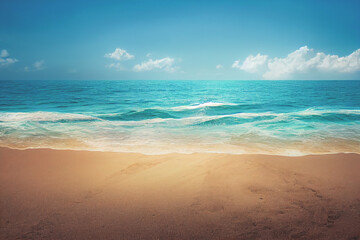 Fototapeta premium 3D render of Nature tropical beach sea with palm tree and the ocean. Beautiful beach blue sea water.