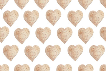 Seamless pattern from a wooden heart. Decorative background from a wooden heart.