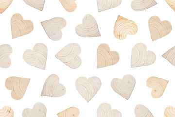 Seamless pattern from a wooden heart. Decorative background from a wooden heart.