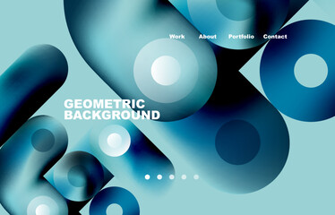Circles and round shapes landing page abstract geometric background. Web page for website or mobile app wallpaper