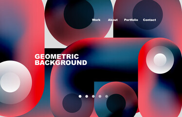 Circles and round shapes landing page abstract geometric background. Web page for website or mobile app wallpaper