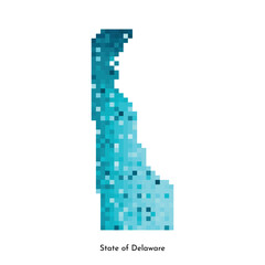 Vector isolated geometric illustration with icy blue area of USA - State of Delaware map. Pixel art style for NFT template. Simple colorful logo with gradient texture