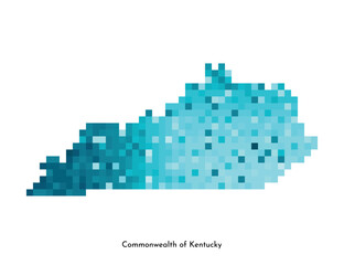 Vector isolated geometric illustration with icy blue area of USA - Commonwealth of Kentucky (U.S. state) map. Pixel art style for NFT template. Simple colorful logo with gradient texture
