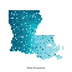 Vector isolated geometric illustration with icy blue area of USA - State of Louisiana map. Pixel art style for NFT template. Simple colorful logo with gradient texture