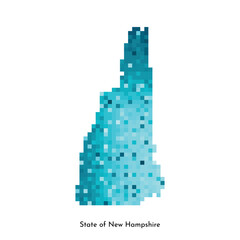 Vector isolated geometric illustration with icy blue area of USA - State of New Hampshire map. Pixel art style for NFT template. Simple colorful logo with gradient texture