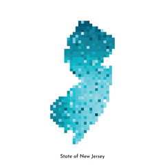 Fototapeta na wymiar Vector isolated geometric illustration with icy blue area of USA - State of New Jersey map. Pixel art style for NFT template. Simple colorful logo with gradient texture