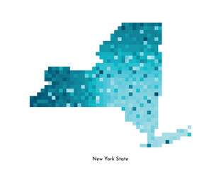Fototapeta premium Vector isolated geometric illustration with icy blue area of USA - State of New York map. Pixel art style for NFT template. Simple colorful logo with gradient texture