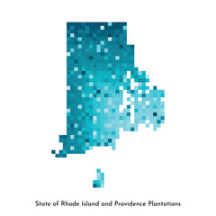 Vector isolated geometric illustration with icy blue area of USA - State of Rhode Island map. Pixel art style for NFT template. Simple colorful logo with gradient texture