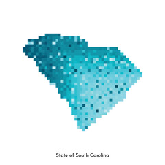 Vector isolated geometric illustration with icy blue area of USA - State of South Carolina map. Pixel art style for NFT template. Simple colorful logo with gradient texture